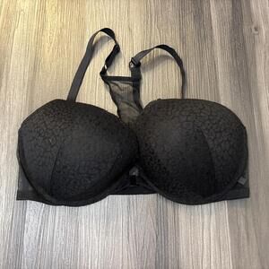 Victoria's Secret Push Up Lace Bra Size 38D Black Front Clasp Closure Mesh Back